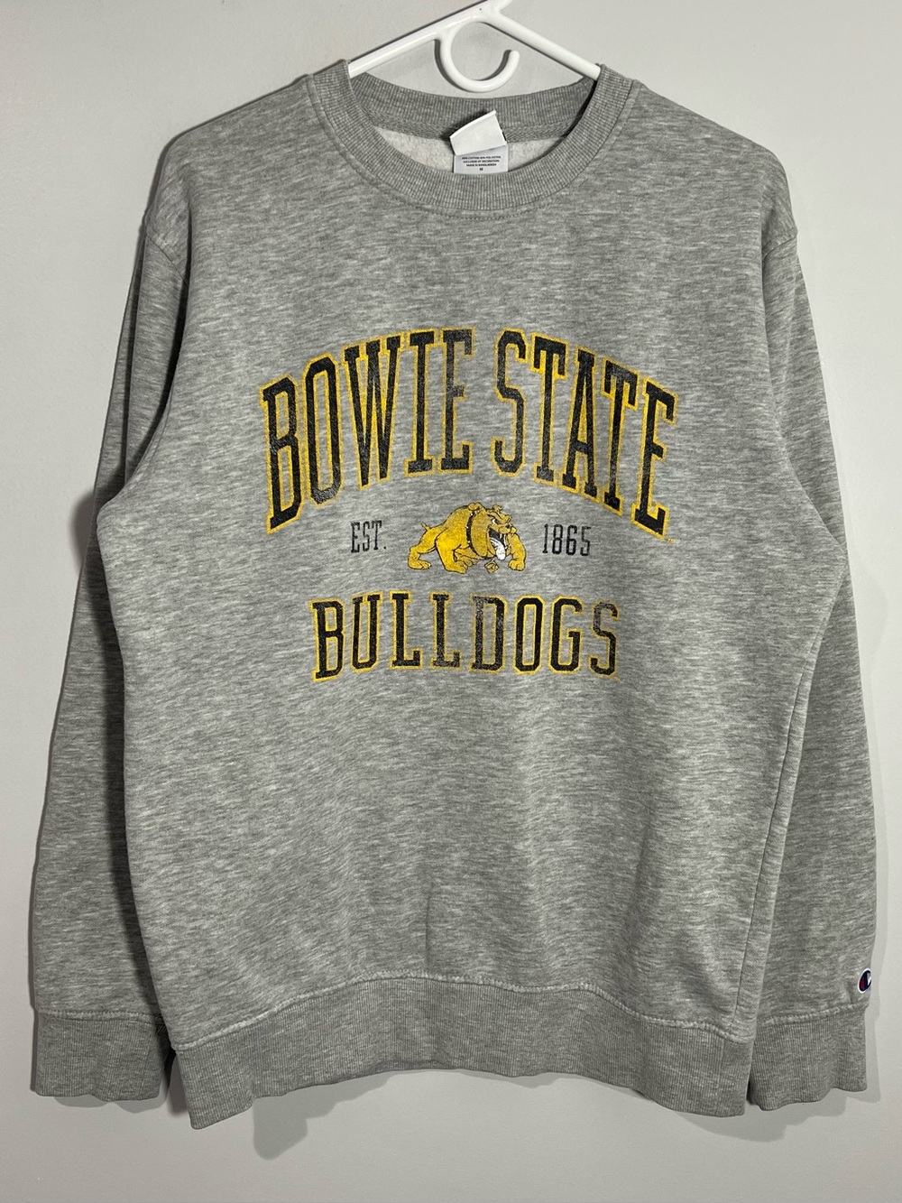 Champion Bowie State Bulldogs Gray Long Sleeve Pullover Sweatshirt Mens Medium